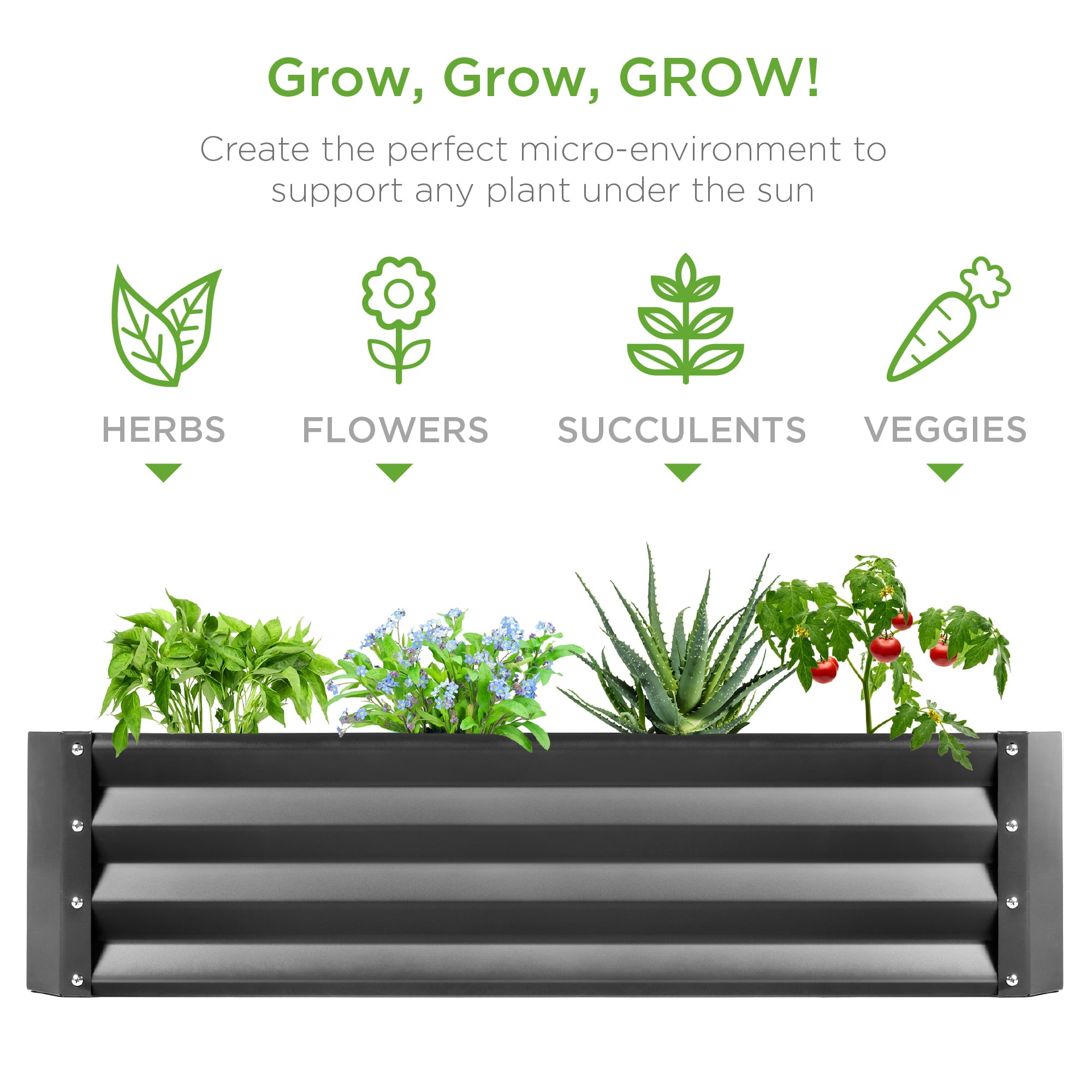 Best Choice Products 6x3x1ft Outdoor Metal Raised Garden Bed for Vegetables, Flowers, Herbs, Plants - Dark Gray