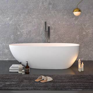 VANITYFUS 70.86 in. Stone Resin Flatbottom Solid Surface Freestanding Not Whirlpool Soaking Bathtub in White with Drain VF-MJ31-S