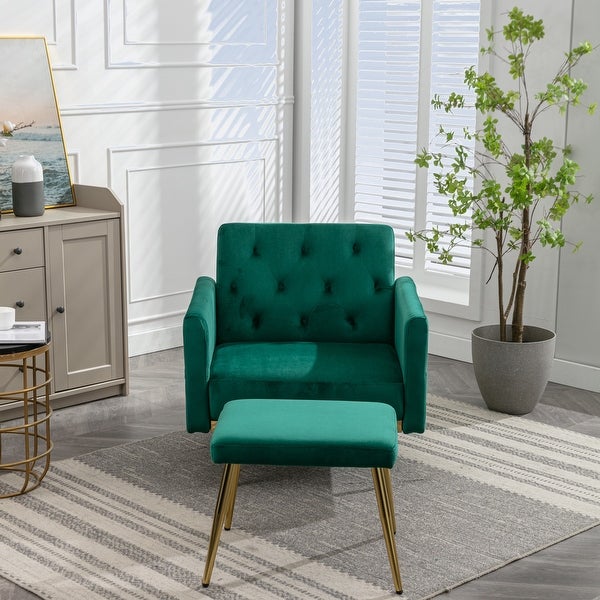 Modern Comfortable Velvet Accent Chair with Ottoman for Living Room