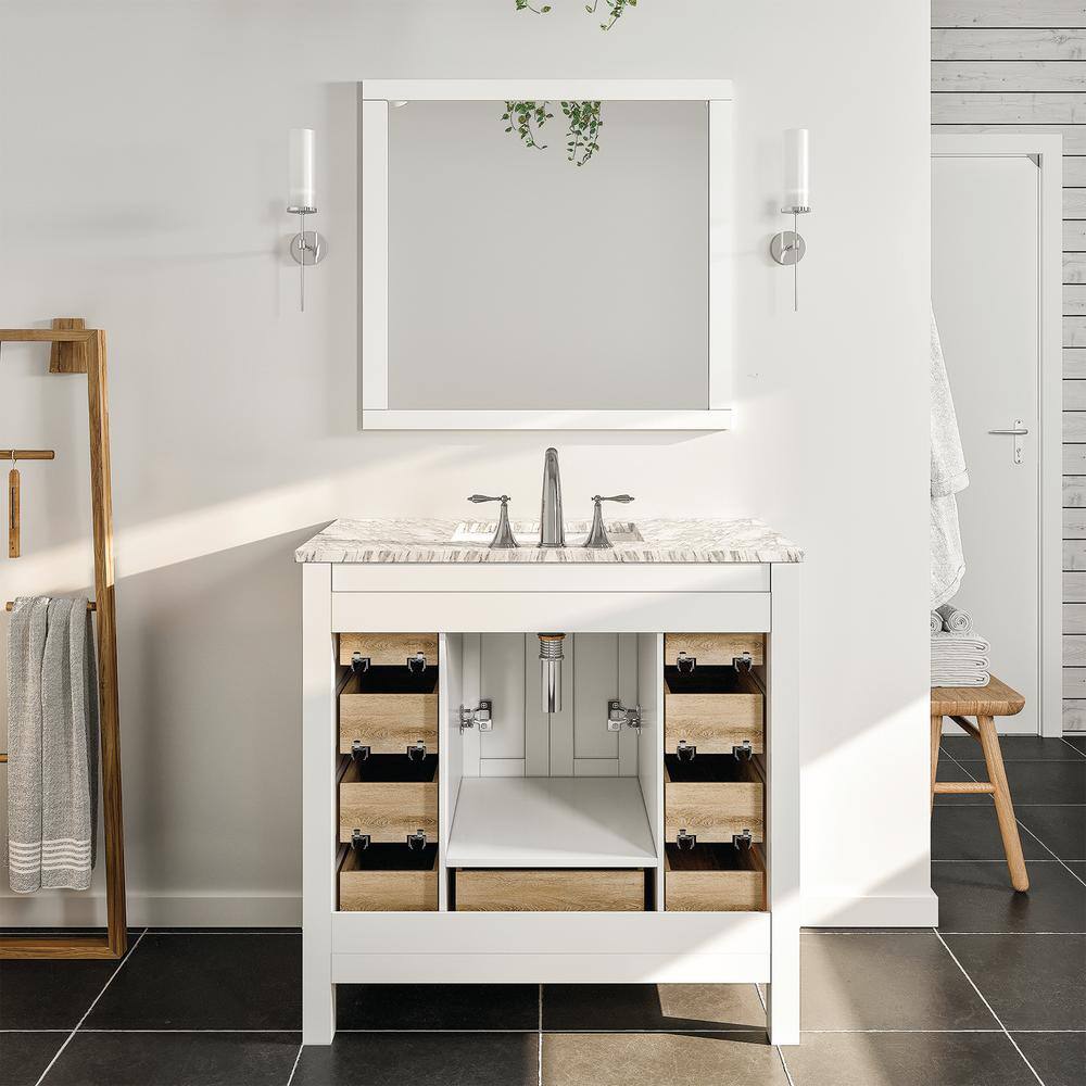 Eviva Hampton 36 in. W x 22 in. D x 34 in. H Bathroom Vanity in White with White Carrara Marble Top with White Sink EVVN411-36WH