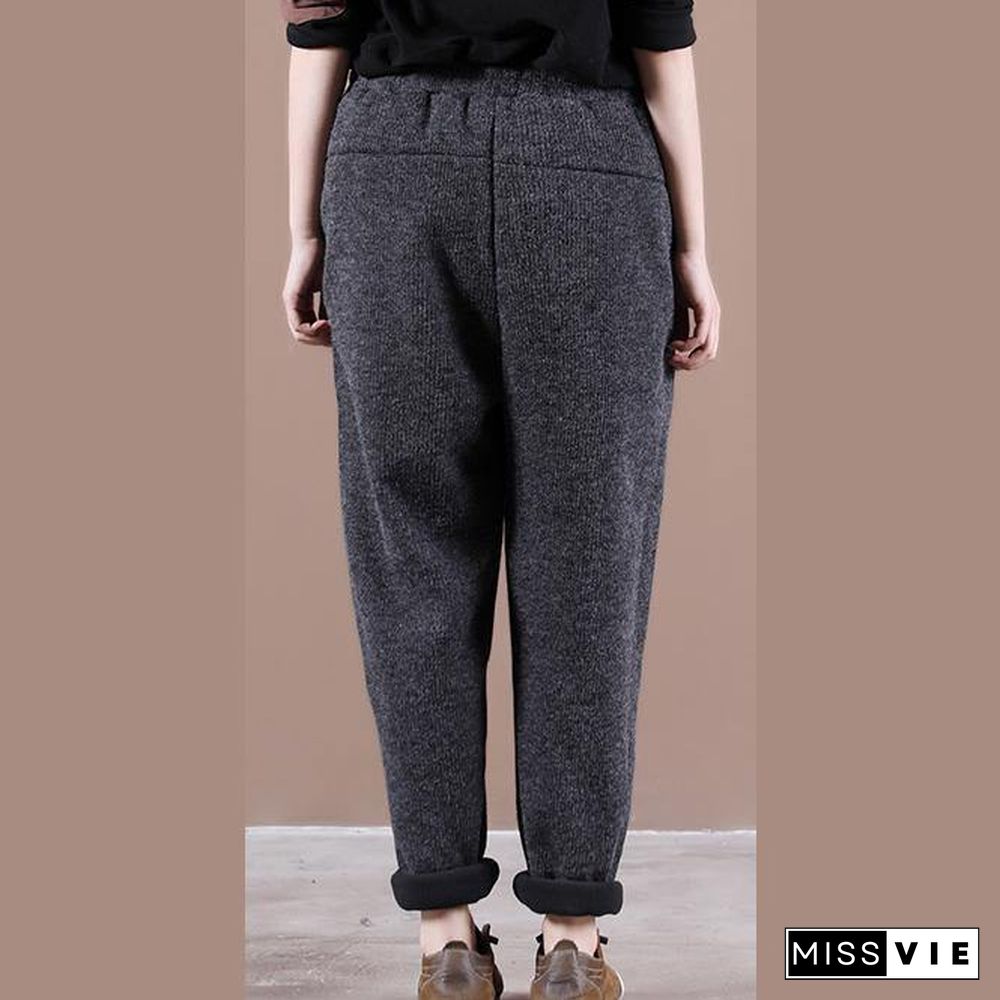 Modern spring wild pants plus size dark gray Work Outfits elastic waist pockets casual pants