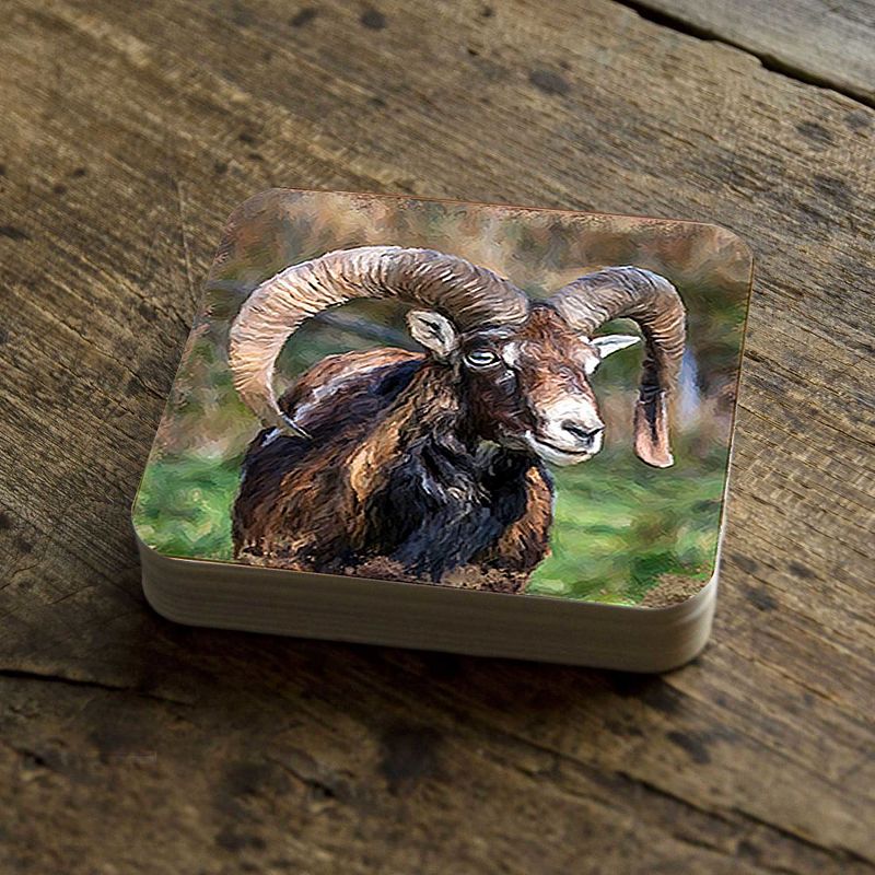 Mountain Goat Wooden Cork Coasters Gift Set of 4 by Nature Wonders