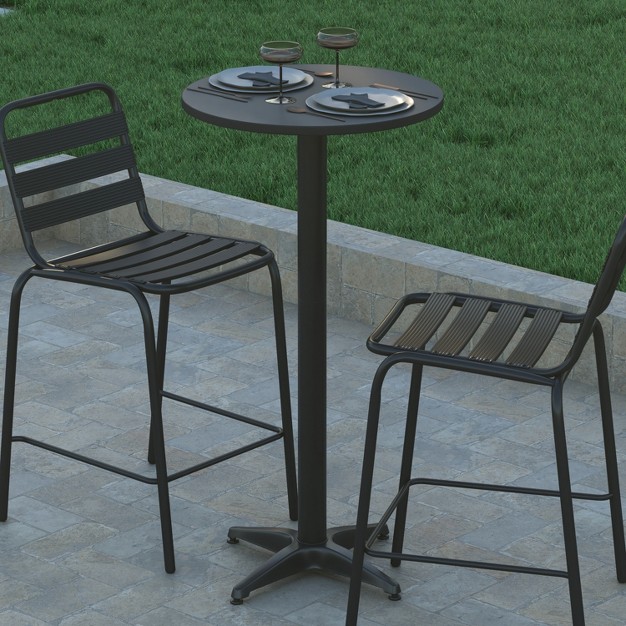 Emma And Oliver Indoor outdoor 23 5 quot h Aluminum Round Bar Height Table With Cross Base