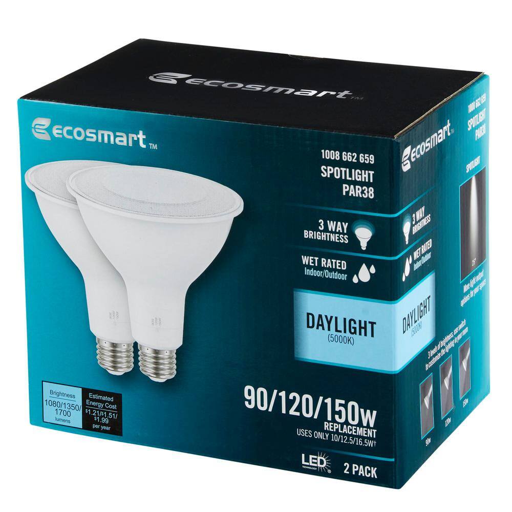 EcoSmart 90120150-Watt Equivalent PAR38 3-Way Dimmable Spot LED Light Bulb Daylight (2-Pack) 12PR383LMESDS23