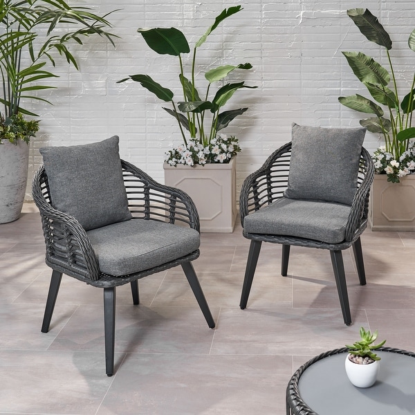 Tatiana Outdoor Wicker Club Chairs with Cushions (Set of 2) by Christopher Knight Home