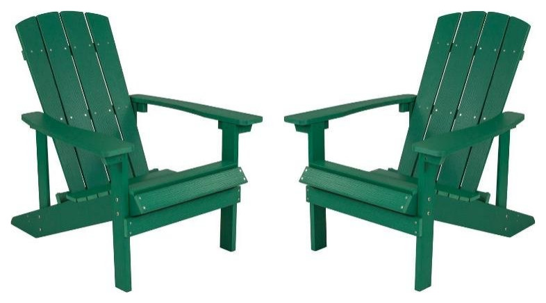 Home Square 2 Piece Faux Wood Adirondack Chair Set In Green   Contemporary   Adirondack Chairs   by Homesquare  Houzz