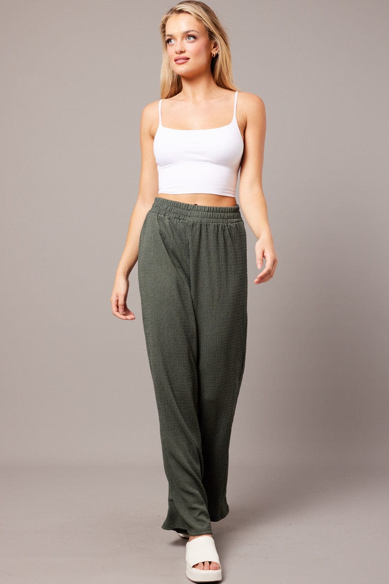 Green Wide Leg Pants Elasticated Waist