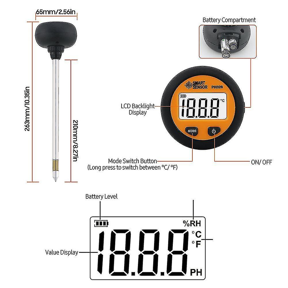 Naiwang Smart Sensor Ph328 Digital Backlight Soil Tester 3 In 1 Ph/ Moisture/ Temperature Soil Ph Test Probe Temp Humidity Meter