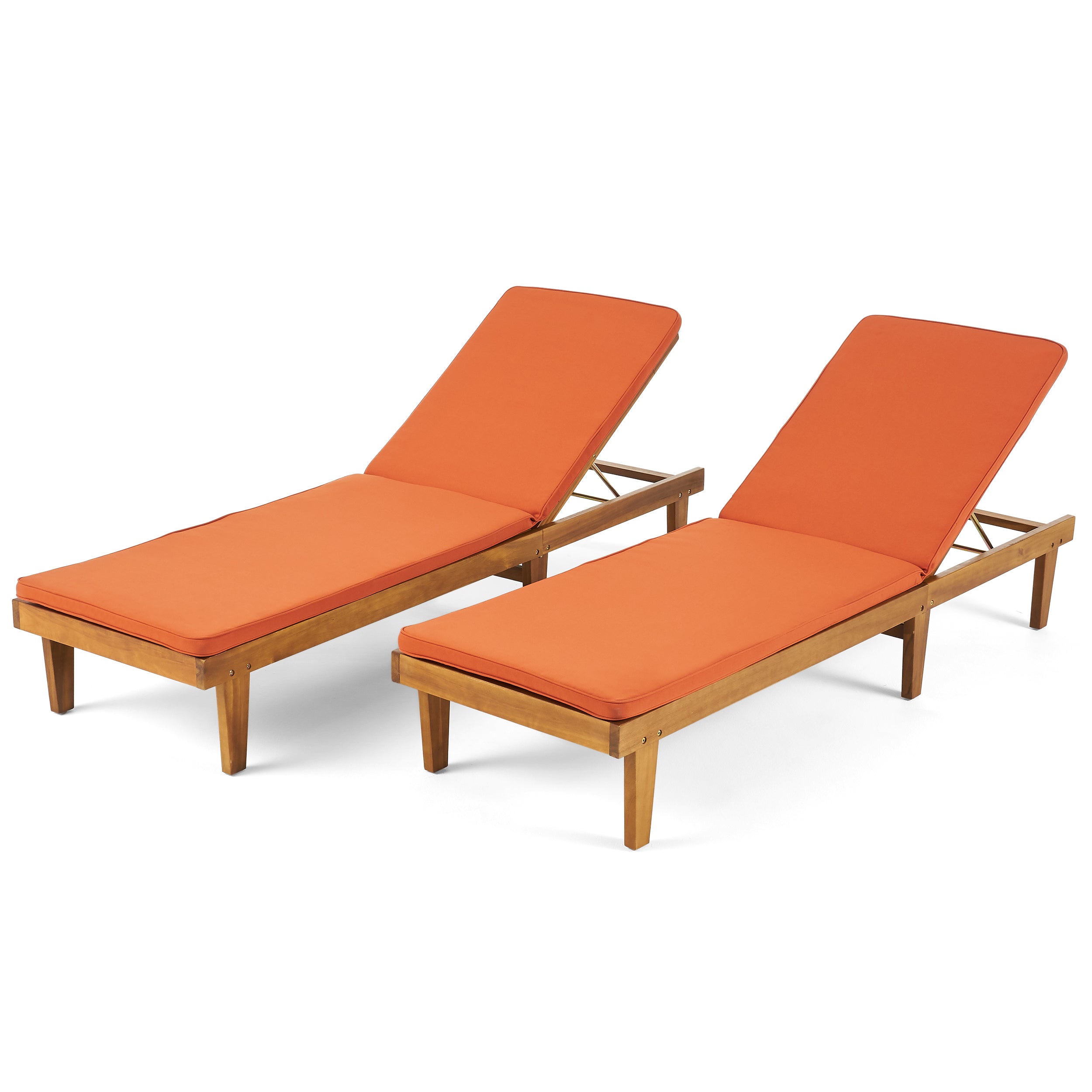 Nadine Outdoor Modern Acacia Wood Chaise Lounge with Cushion (Set of 2)