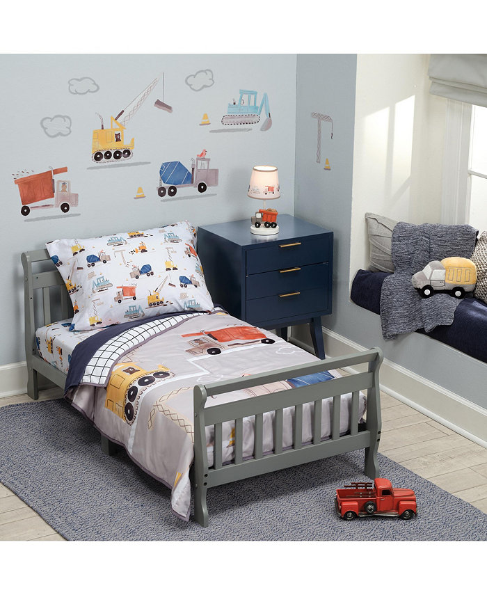 Bedtime Originals 4-Piece Construction Zone Gray Navy White Toddler Bedding Set