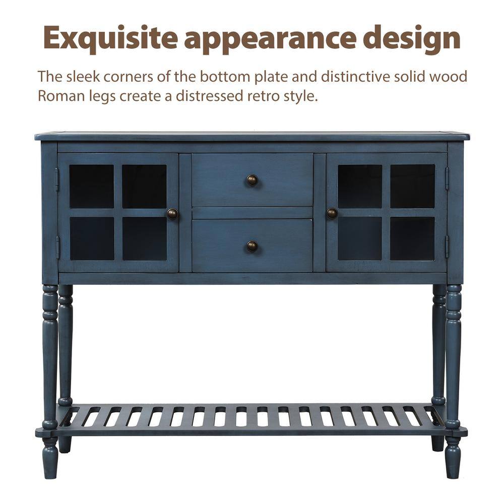 Tileon 42 in. W x 14 in. D x 34.2 in. H in Antique Blue MDF Ready to Assemble Kitchen Cabinet with Solid Wood Frame and Legs AYBSZHD595