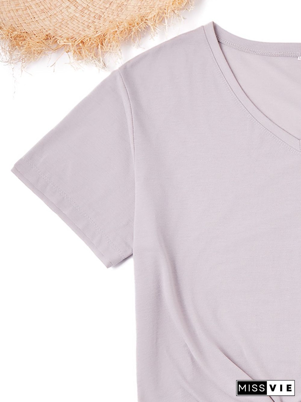 Cotton Holiday Short Sleeve V Neck T-shirt