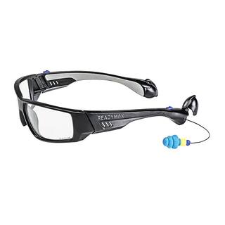 SoundShield Pro Series 1 Safety Glasses Black Frame Clear Lens with Built In NRR 27 db TPR PermaPlug Earplugs GLPS1-CL