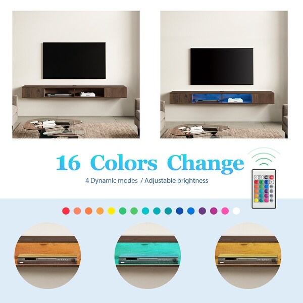 Floating Wall Mounted TV Stand with Storage， Brown， 70 Inch