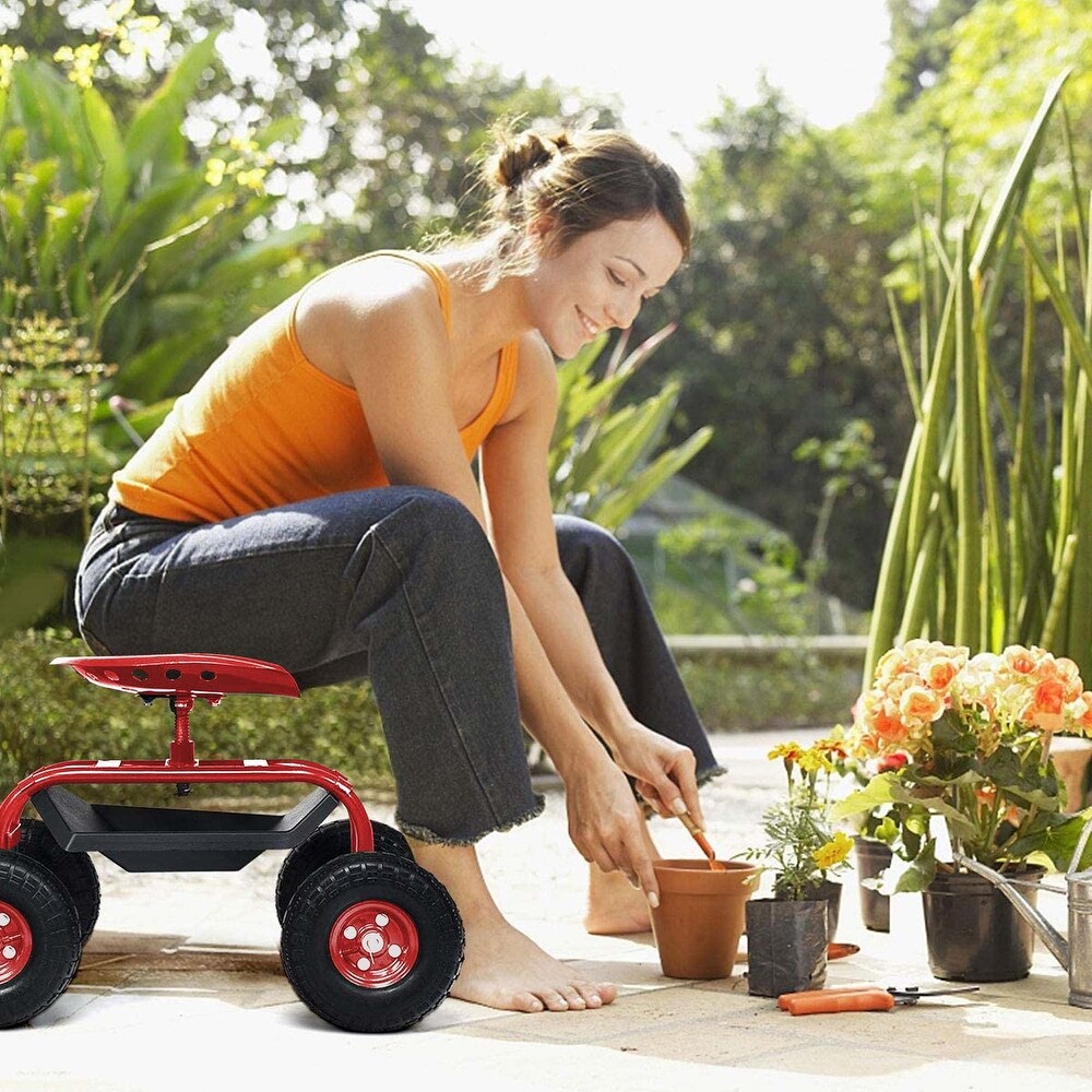 Rolling Gardening Chair Cart with Wheels  360 Swivel Rolling Scooter   42.5\