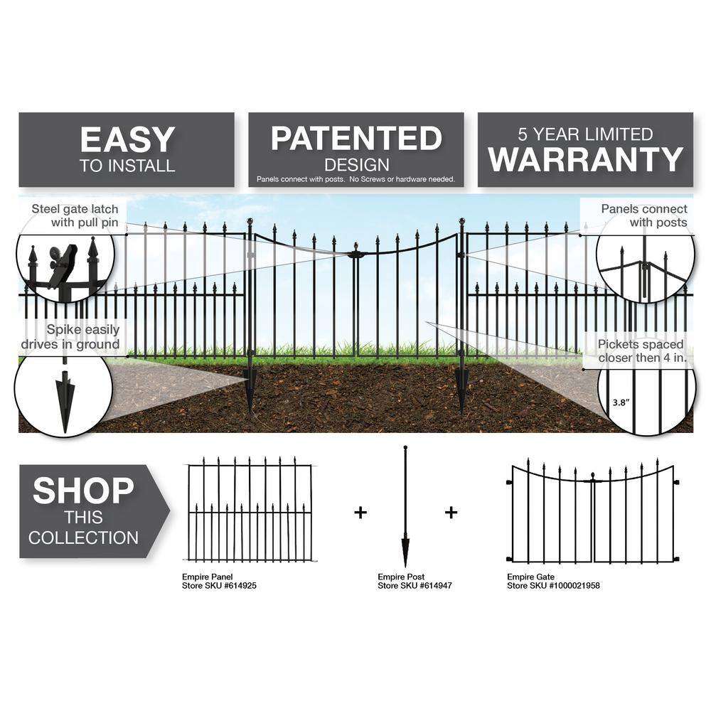 Vigoro EmpireWestbrook 28.7 in. H x 46.2 in. W Black Steel Decorative Fence Gate 860350