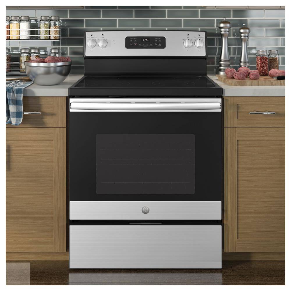 GE 30 in. 5.3 cu. ft. Freestanding Electric Range in Stainless Steel JB645RKSS