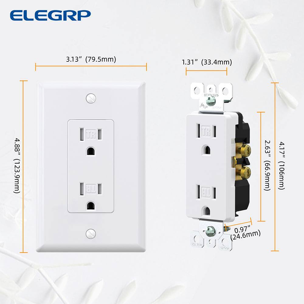 ELEGRP Decor 15 Amp 125-Volt Residential Grade Tamper Resistant Duplex Outlet with Midsize Nylon Wall Plate White (10-Pack) 2007A