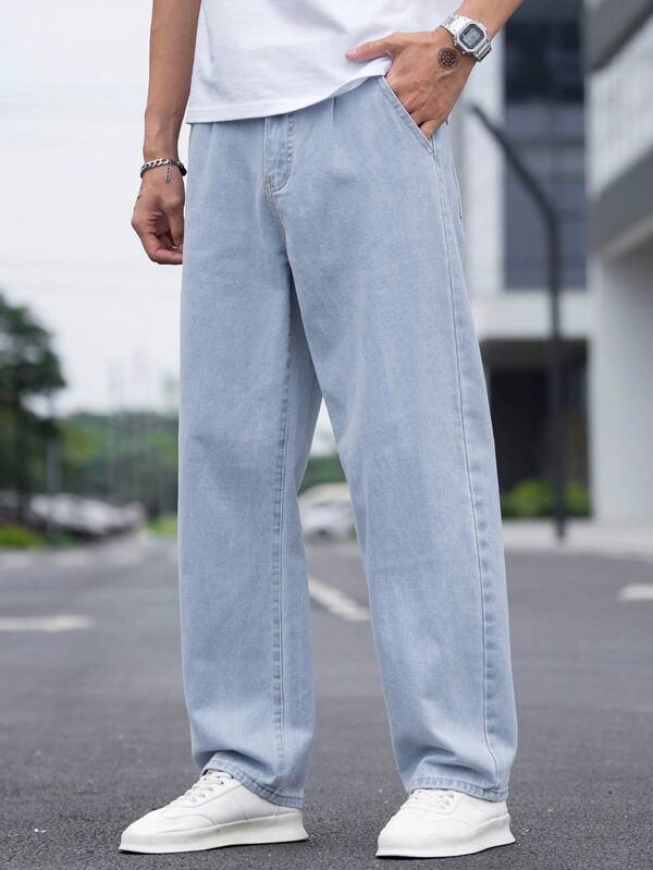 Hypemode Men Cotton Slant Pocket Loose Fit Jeans