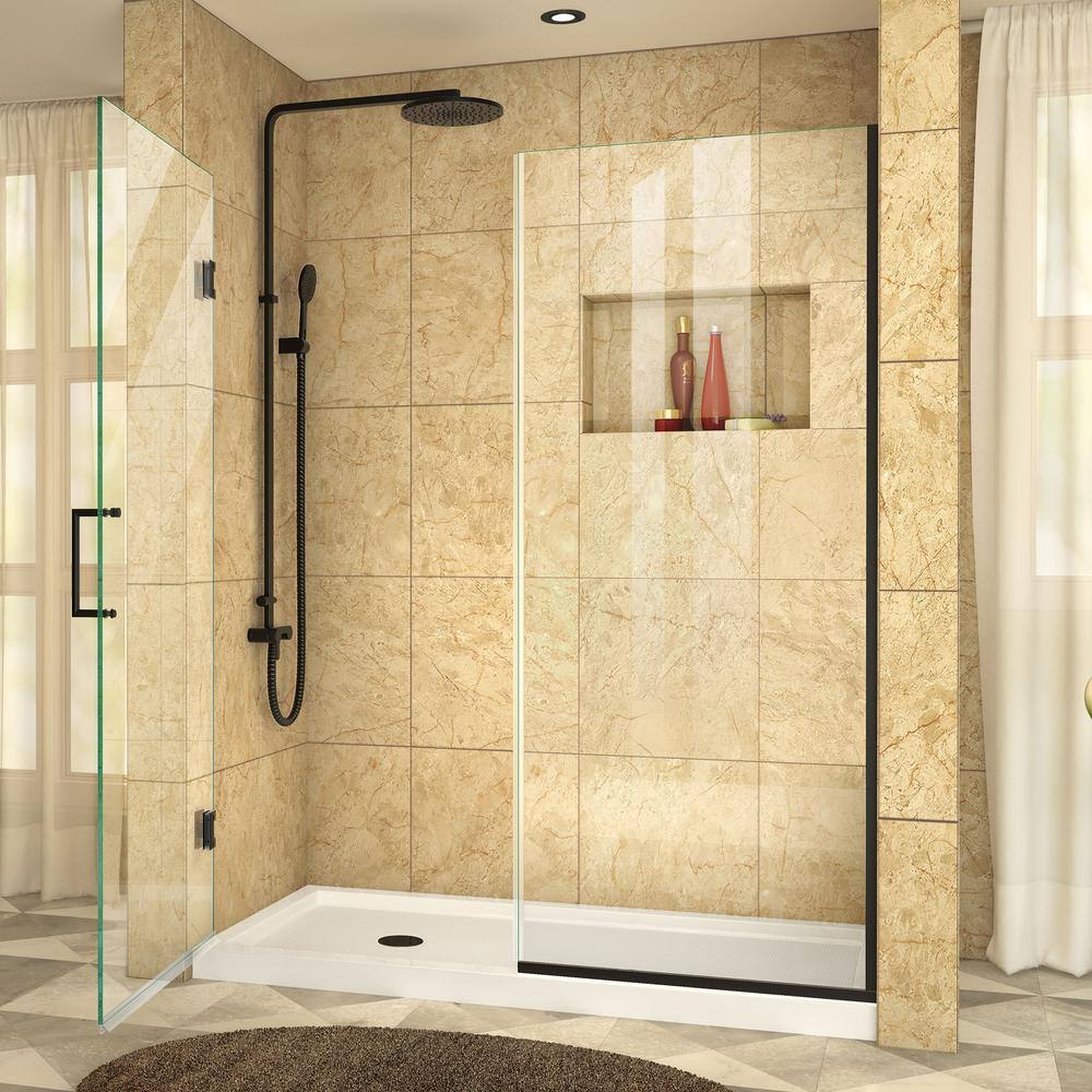 DreamLine Unidoor Plus 58.5 to 59 in. x 72 in. Frameless Hinged Shower Door in Satin Black SHDR-245857210-09