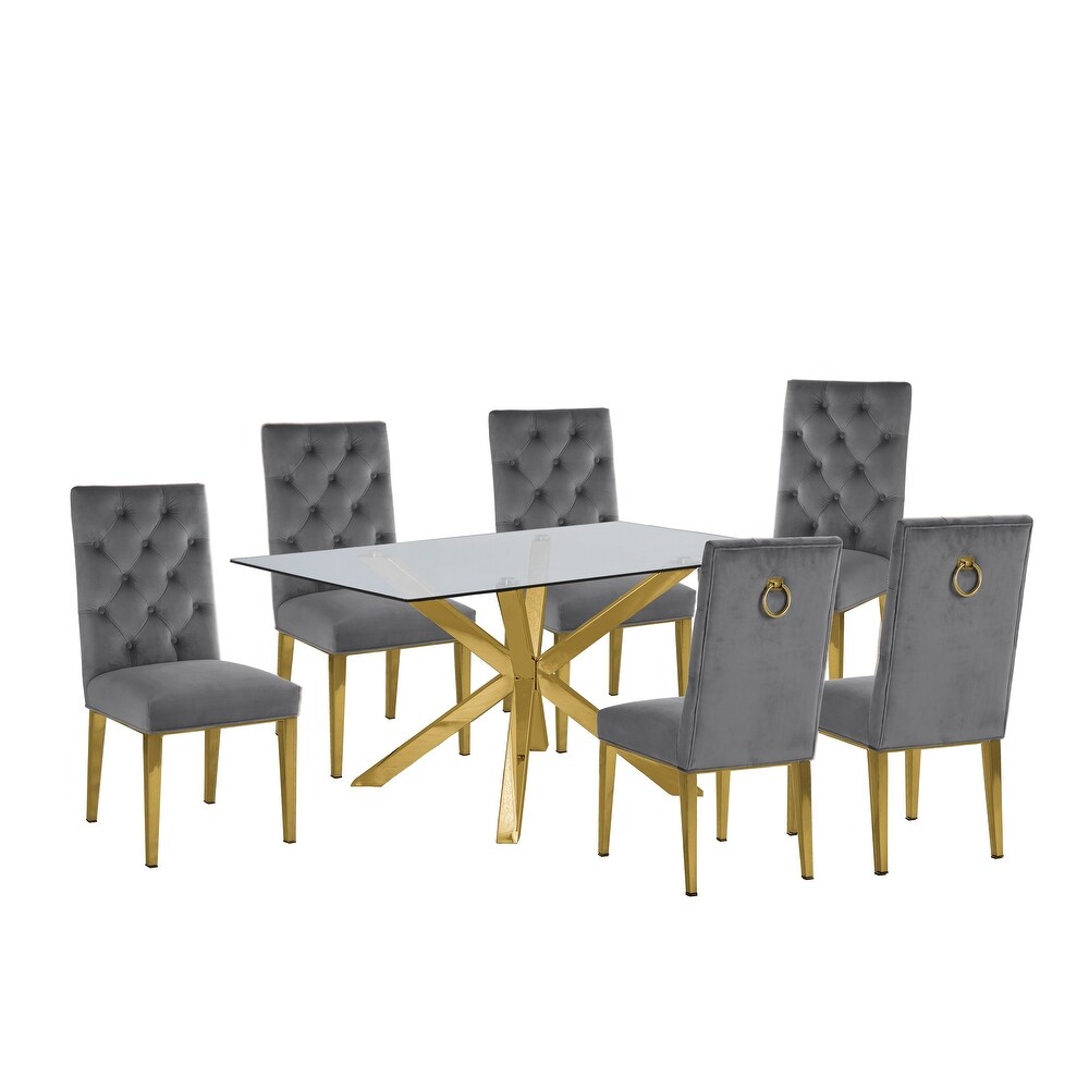 Best Quality Furniture Contemporary Glass 7 pc Dining Set w/ Rings