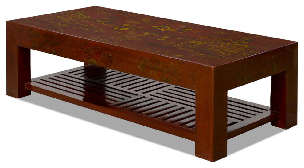 Rustic Red Chinoiserie Vintage Elmwood Oriental Coffee Table   Asian   Coffee Tables   by China Furniture and Arts  Houzz