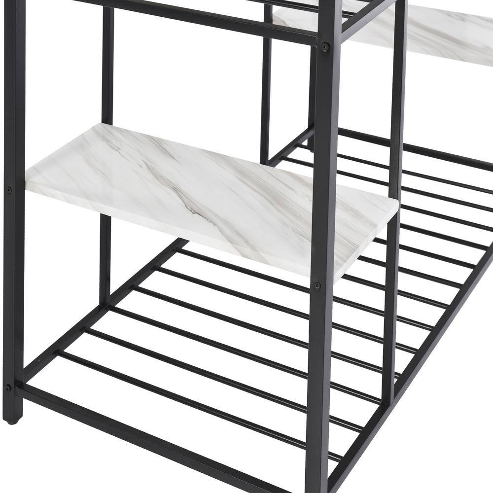 Marble White Kitchen Island Rack Counter Height Prep Table with Glass Racks and Large Worktop KIMW-10104