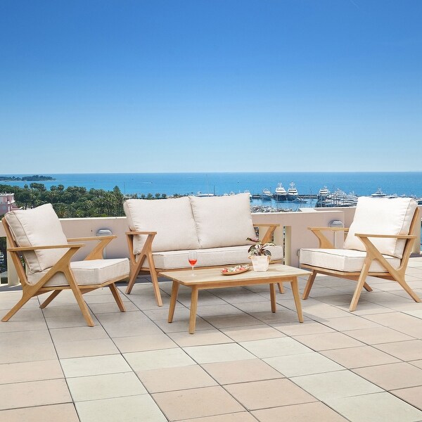 Grey+Brown Acacia Wood 4piece Outdoor Patio Furniture Sofa Set with Waterproof Frame