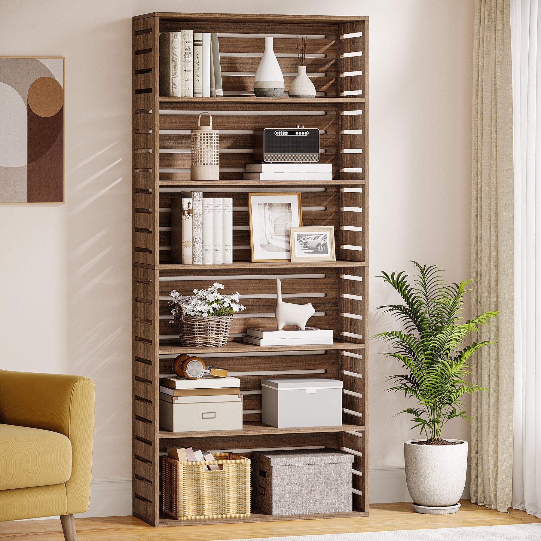 71 Bookshelf, 6-Tier FreeStanding Wood Bookcase Etagere Display Shelf