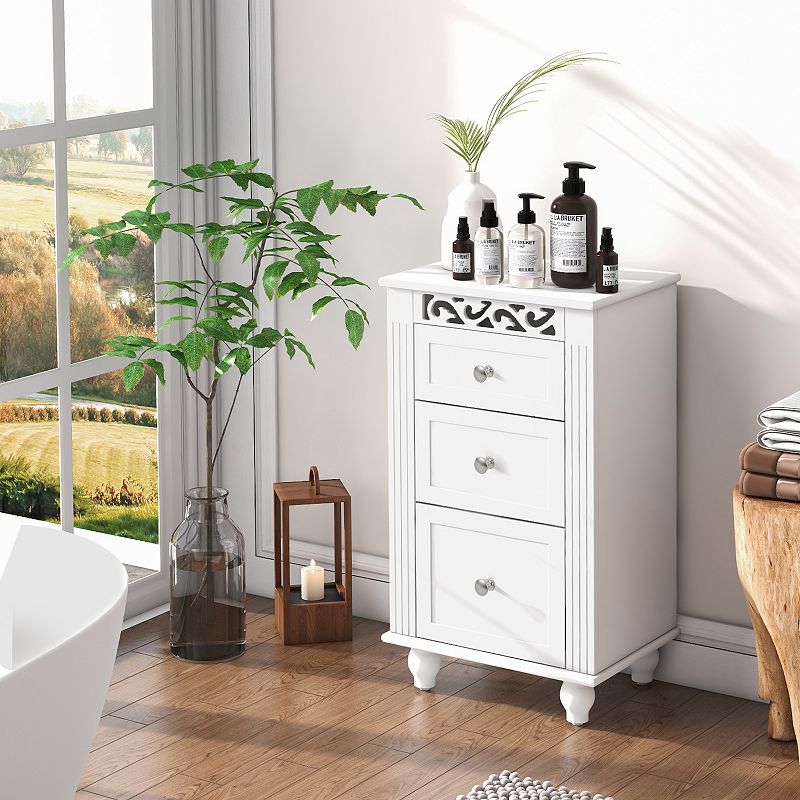 3-Drawer Freestanding Bathroom Storage Cabinet with Anti-toppling Device-White