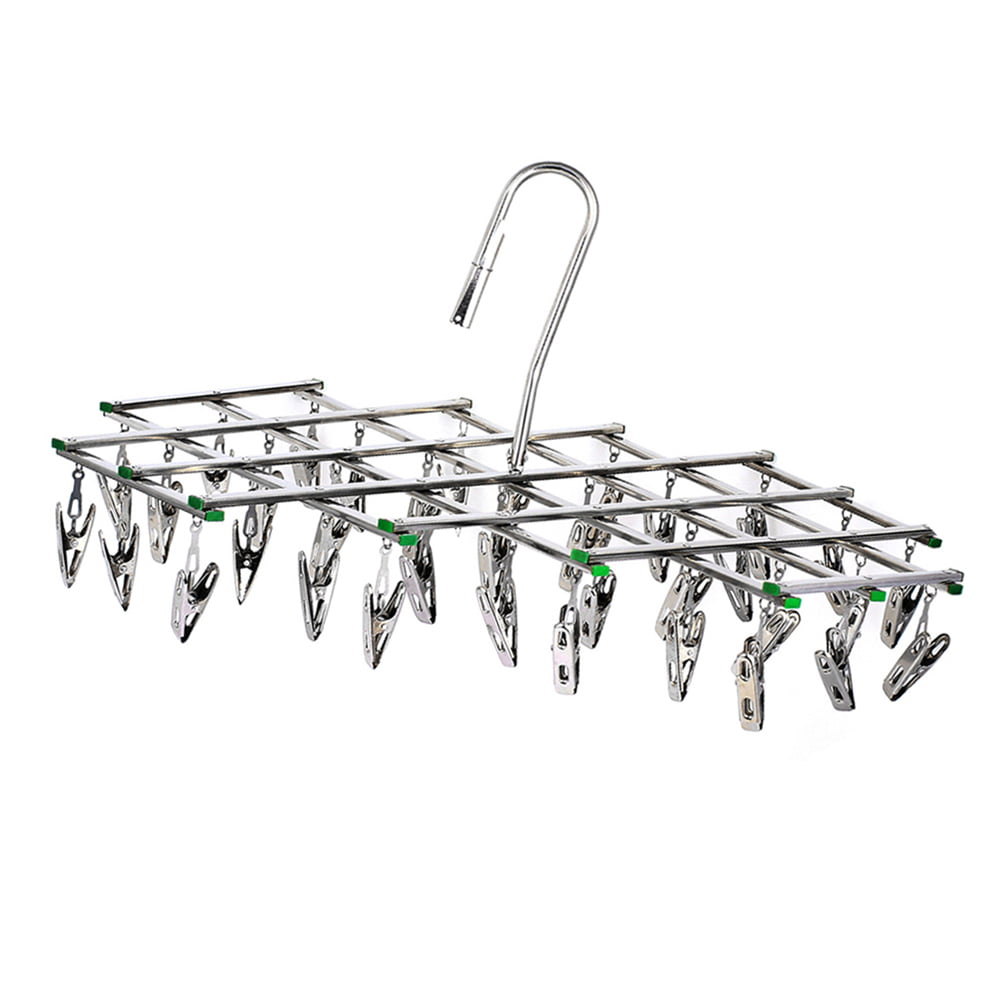 Stainless Steel Hanging Drying Rack-with 35 Clips Space Saer Drying Pegs Hook Drip Sock Dryer Hanger for Laundry Clothes Underwear Socks Gloes