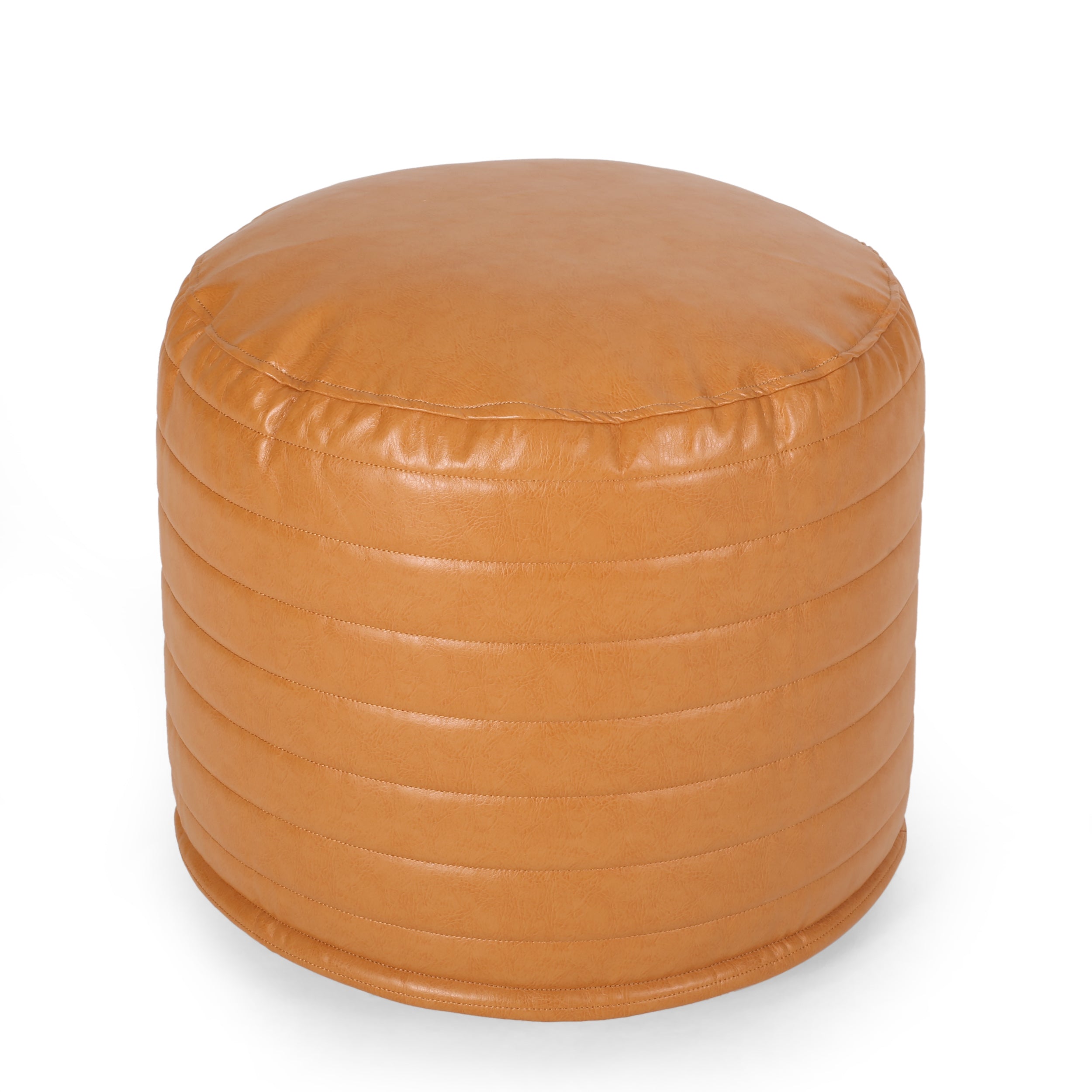 Conrail Contemporary Faux Leather Channel Stitch Pouf