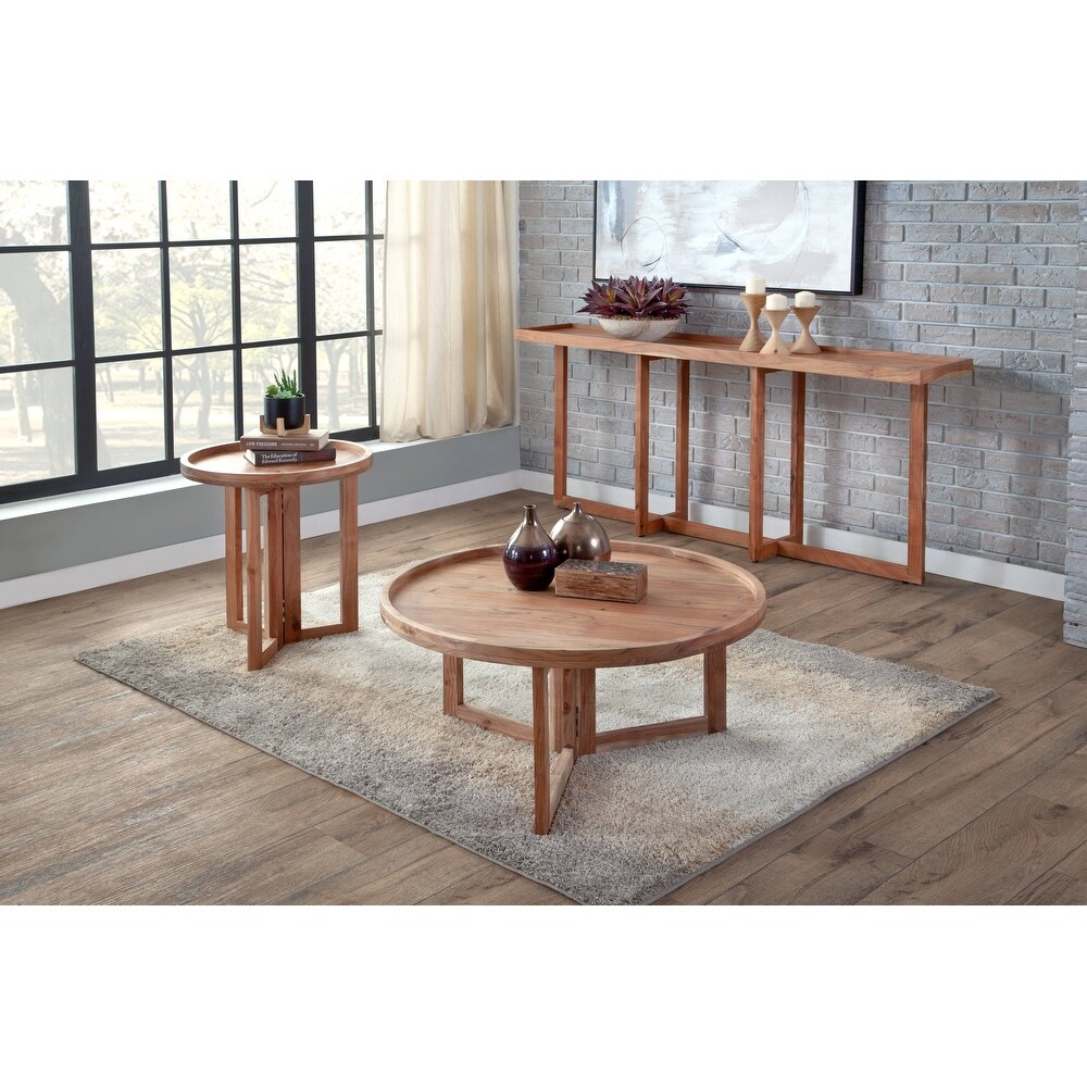 Naples Natural Acacia Solid Wood Rectangular Tray Top Sofa Console Table