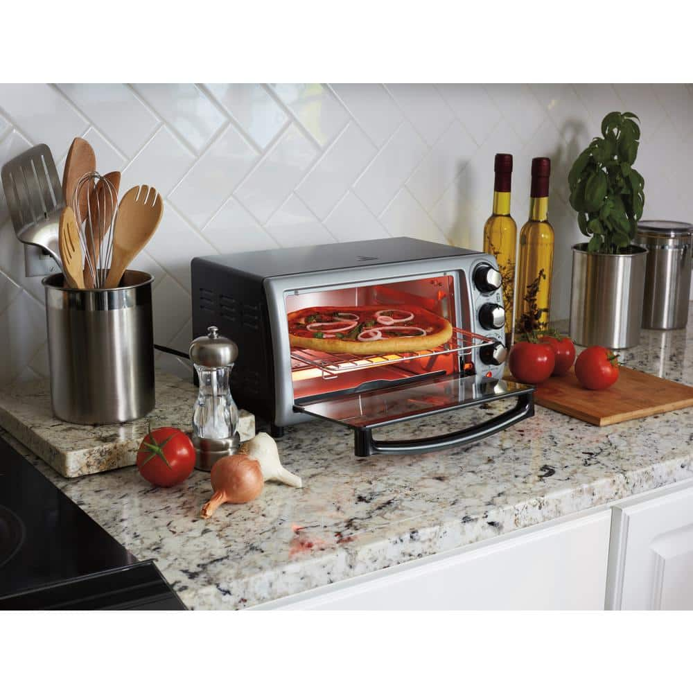 Hamilton Beach 1100 W 4-Slice Stainless Steel and Black Toaster Oven 31142