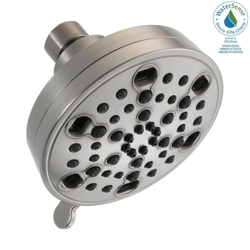 Delta 5-Spray Patterns 2.00 GPM 4.19 in. Wall Mount Fixed Shower Head with H2Okinetic in Stainless 52638-SS20-PK