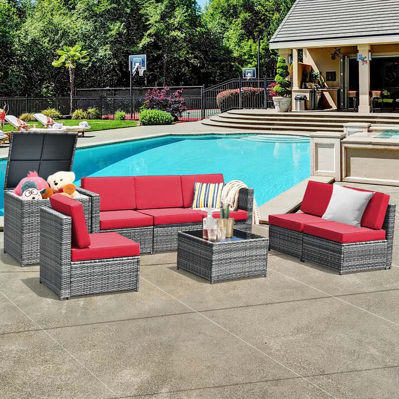 8 Pcs Rattan Patio Sectional Sofa Couch Set Outdoor Wicker Furniture Set with Storage Table & Cushions