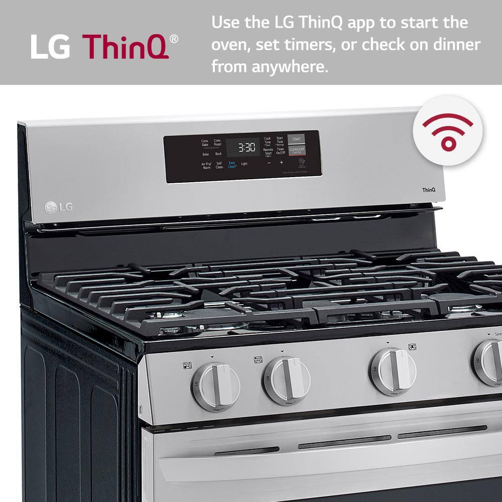 LG 5.8 cu. ft. Smart Wi-Fi Enabled Fan Convection Gas Single Oven Range with AirFry and EasyClean in Stainless Steel LRGL5823S