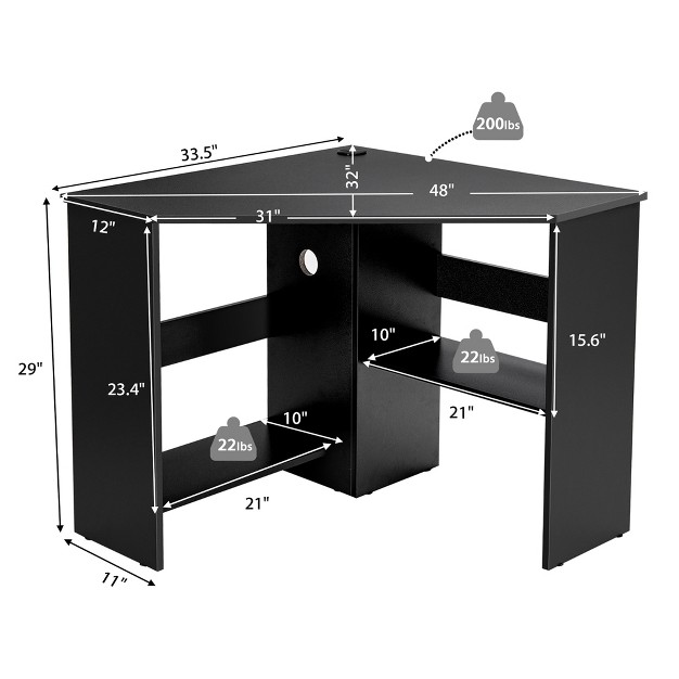 Costway Corner Computer Desk Triangle Writing Workstation W Storage Shelf White black