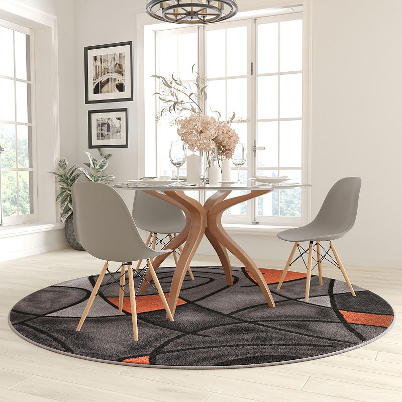 Masada Rugs Masada Rugs Trendz Collection 7'x7' Round Modern Contemporary Round Area Rug in Orange， Gray， and Black