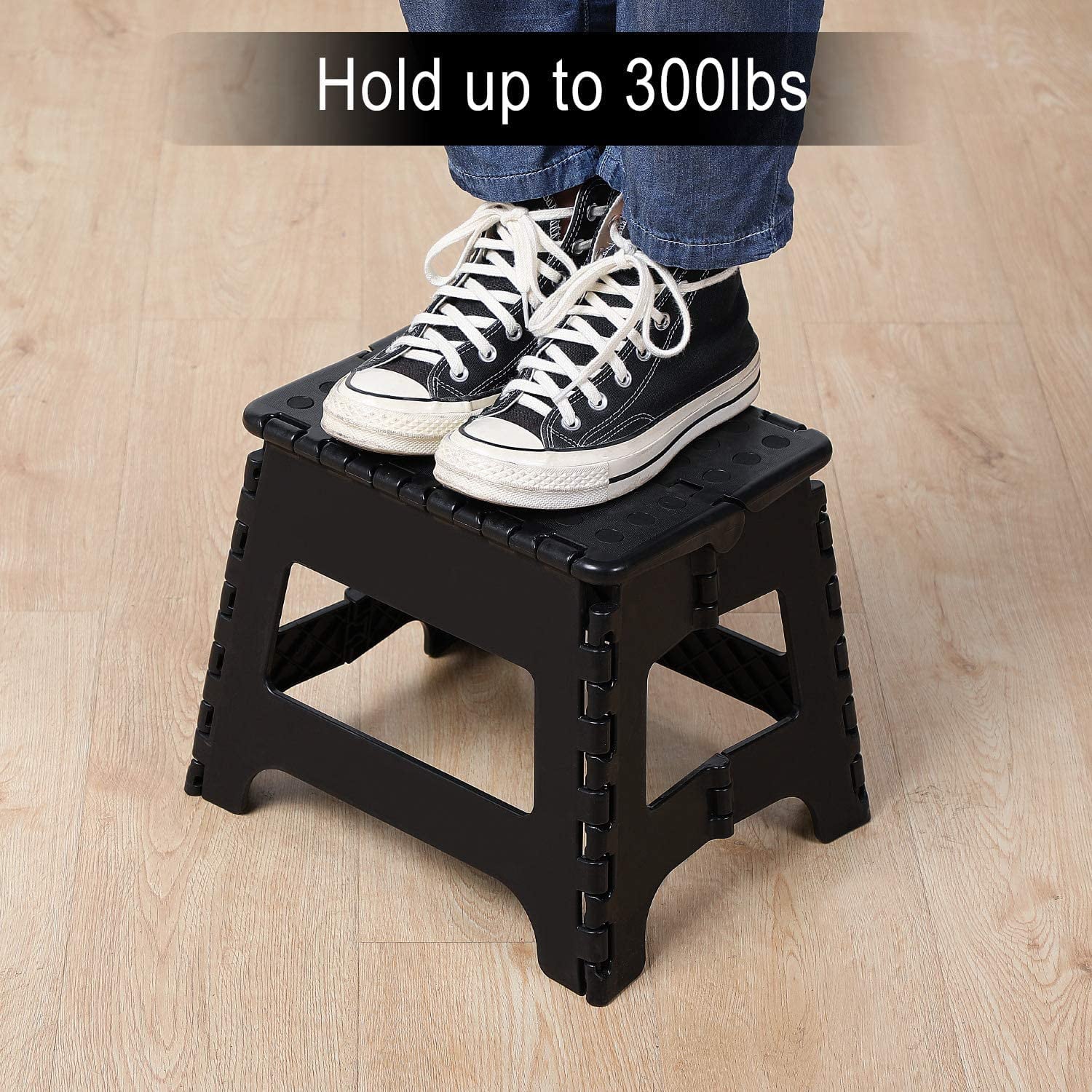 Eyliden Folding Step Stool, 11 inch Non-Slip Footstool for Adults or Kids, Sturdy Safe Enough, Holds up to 300 Lb, Foldable Step Stools Storage/Open Easy, for Kitchen,Toilet,Office,RV (Black, 11inch)