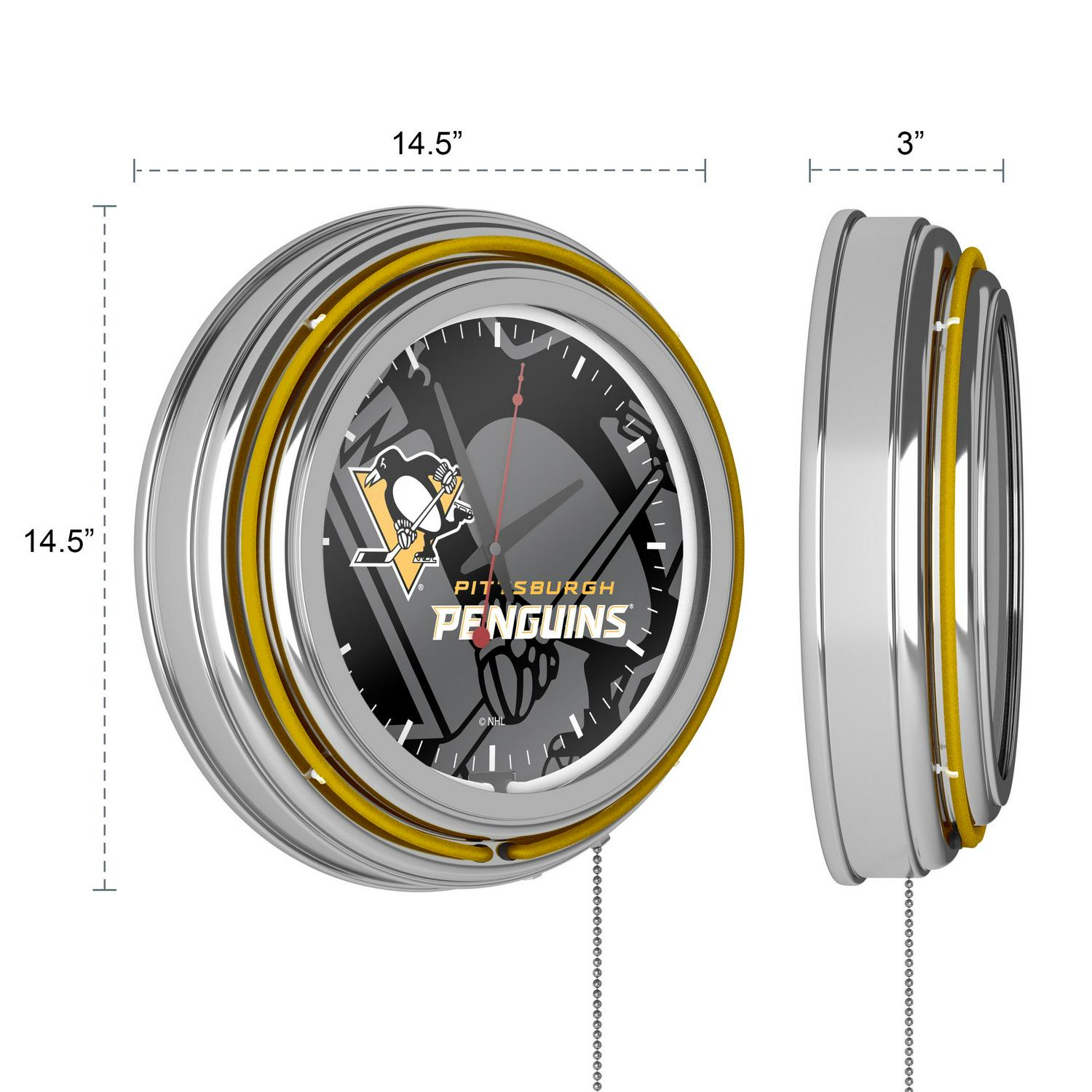 NHL Chrome Double Rung Neon Clock  Watermark  Pittsburgh PenguinsA A A 1/2
