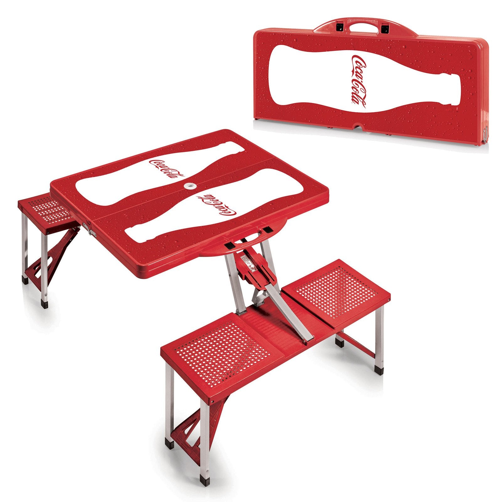 Picnic Time Coca-Cola Bottle Picnic Table Sport Portable Folding Table with Seats