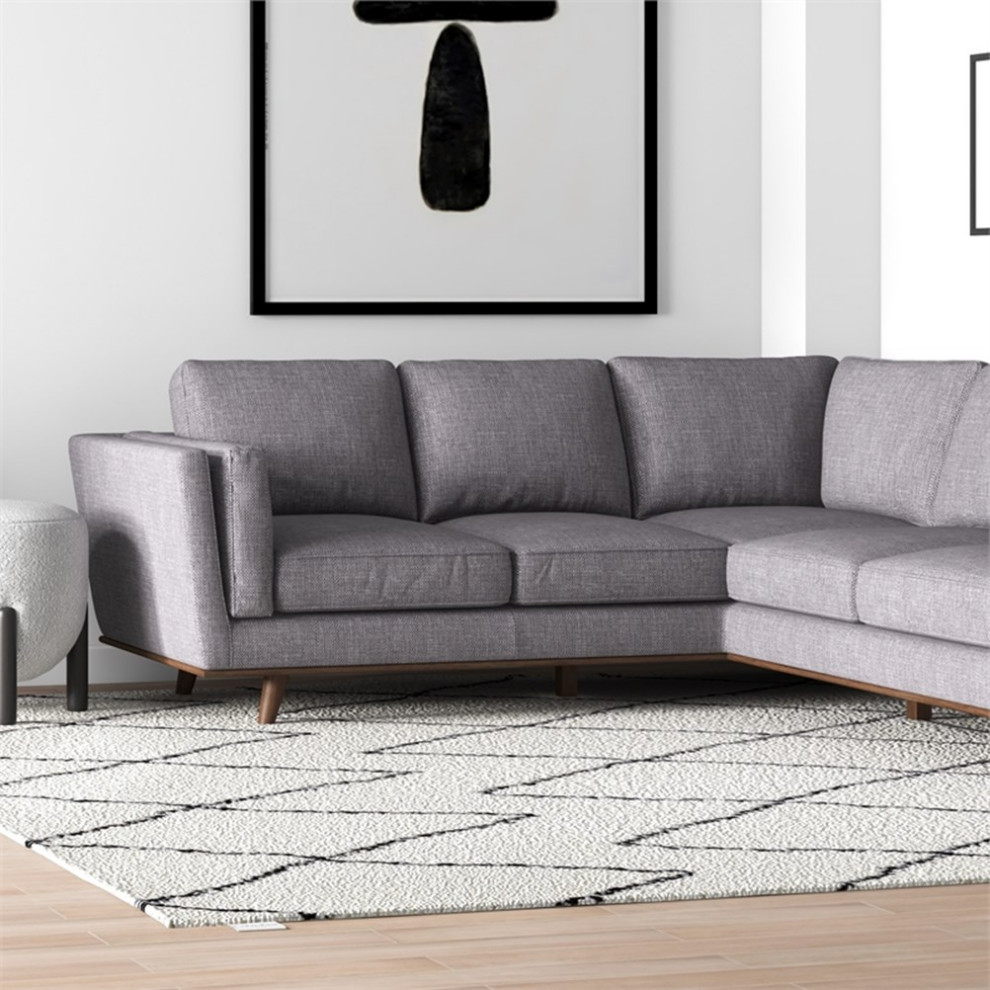 Pemberly Row Mid Century Modern Pillow Back Right Facing Sectional in Dark Gray   Midcentury   Sectional Sofas   by Homesquare  Houzz