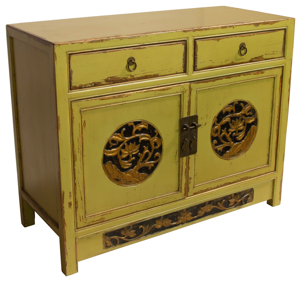 Yellow Mongolian Carved Small Cabinet   Asian   Accent Chests And Cabinets   by Redd Furnishings  Houzz