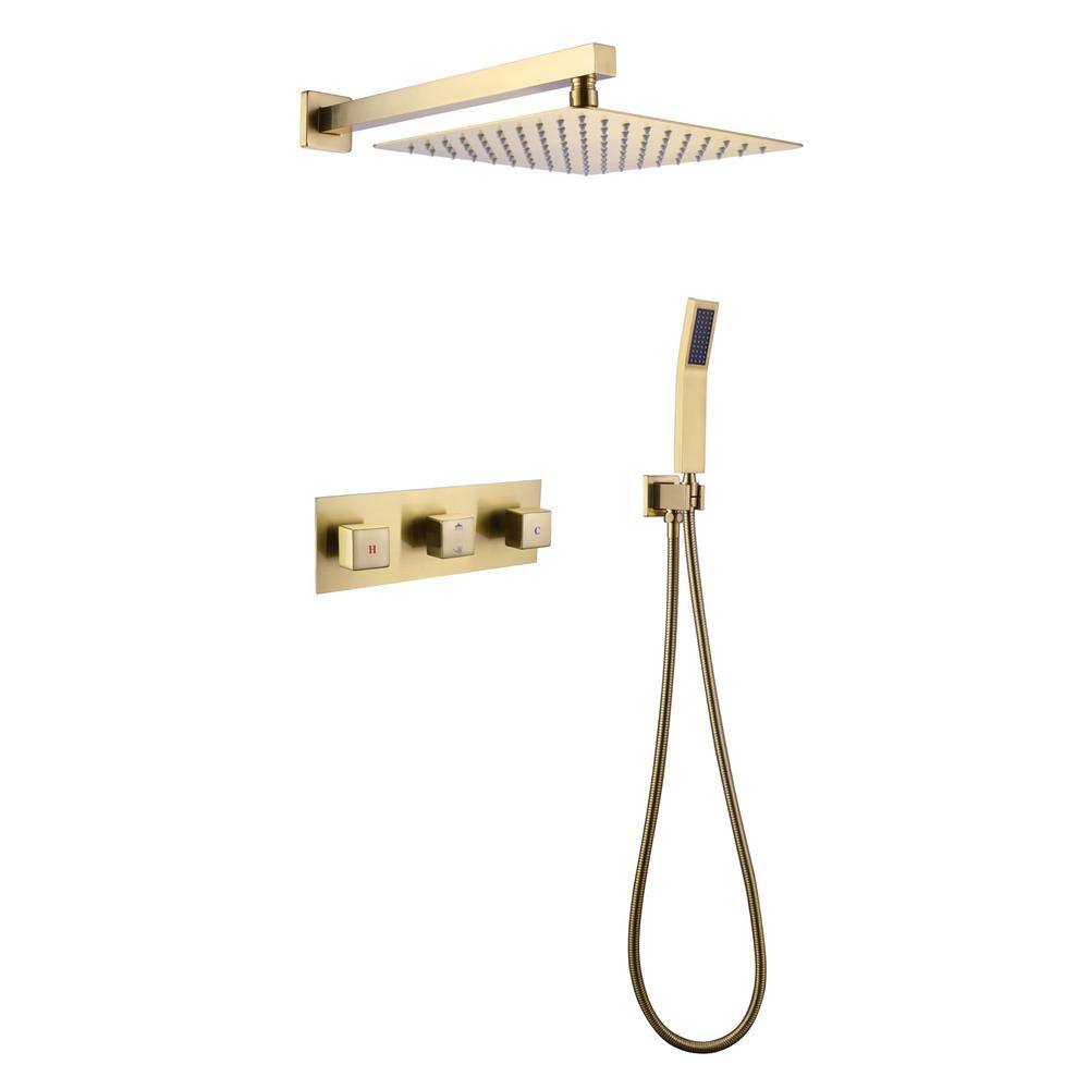 Satico 3 Handle 2-spray Shower Faucet with 10 in. Rain Shower Head 1.8GPM in Brushed Gold MBSS0020RB