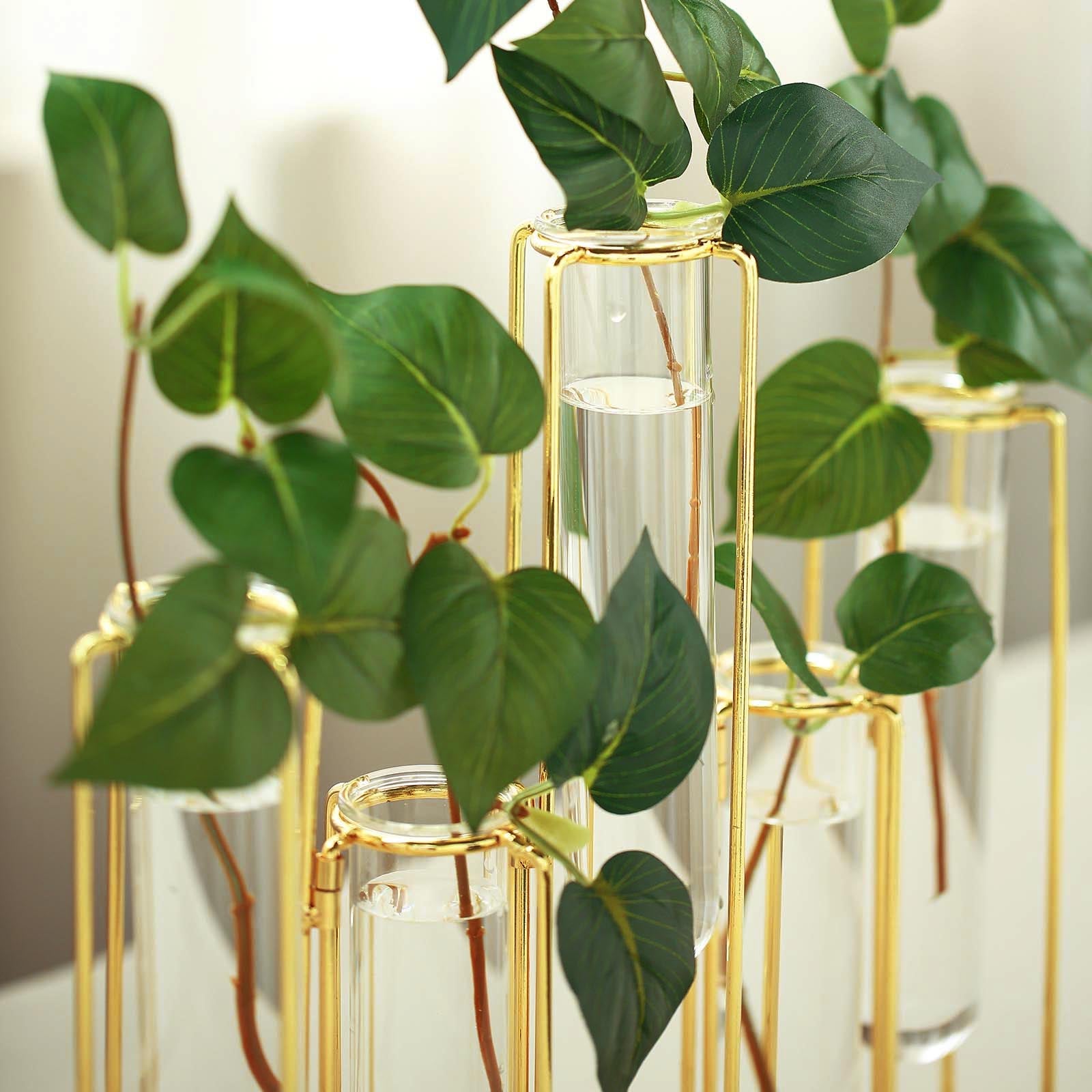 Efavormart Set of 5 - 15 Conjoined Geometric Metal Flower Vase Racks Hydroponic Test Tube Vases For Wedding Table Decoration