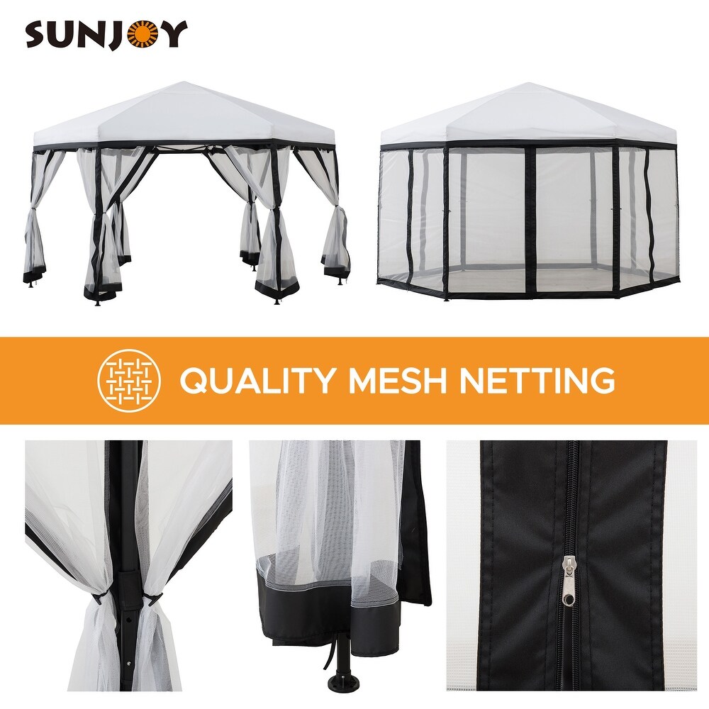 Sunjoy Patio 11 ft. x 11 ft. Gray and Black 2 tone Pop Up Portable Hexagon Steel Gazebo