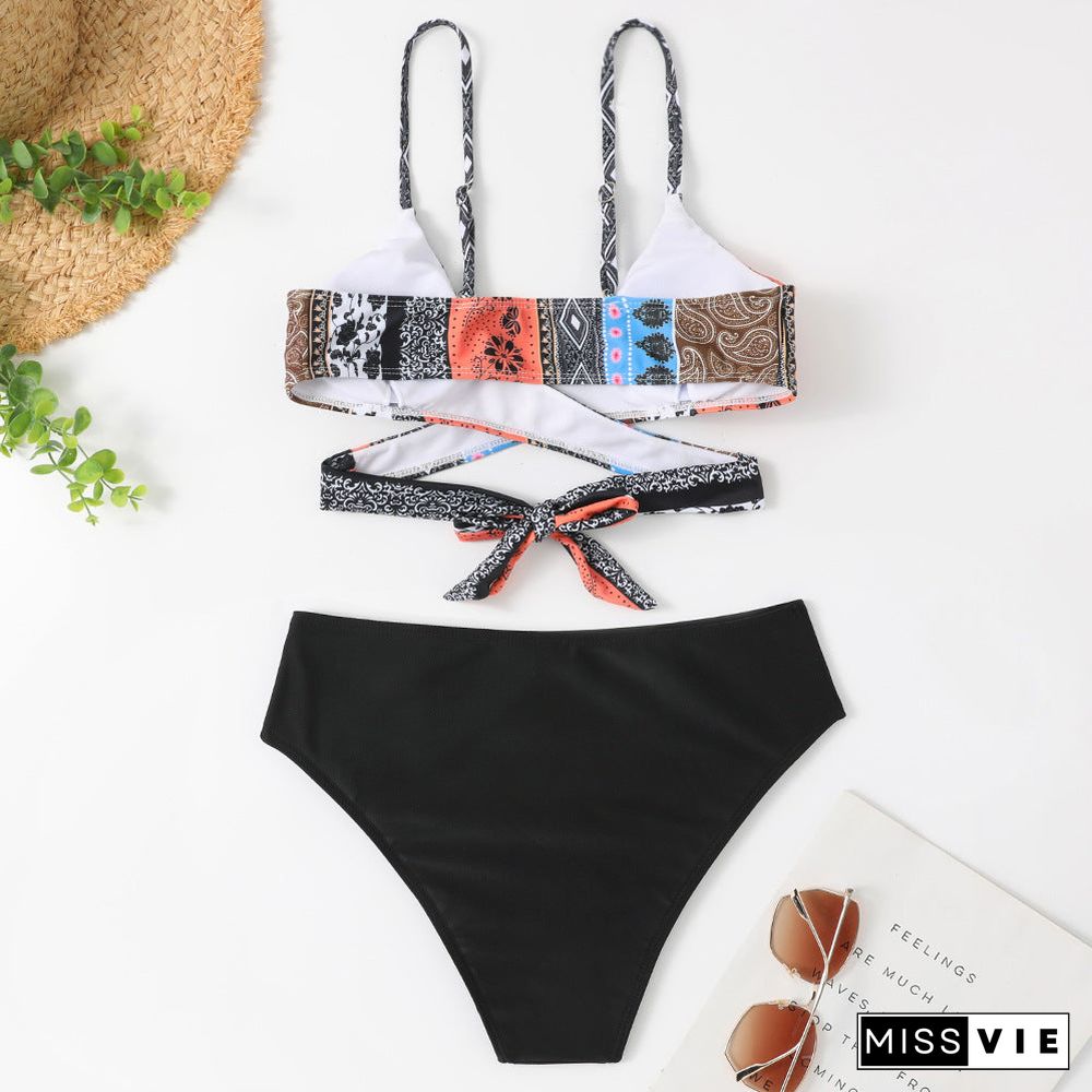 Cross Straps Printed,Graphic Bikini Set