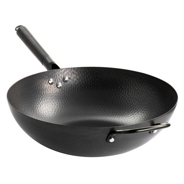 Gibson Home Hammered 13 Inch Heavy Gauge Carbon Steel Wok In Black