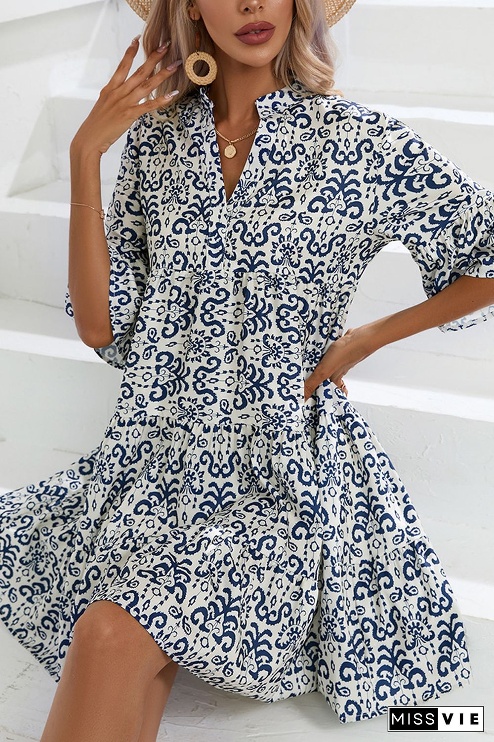 Loose Fit Half Sleeves Printing Dress